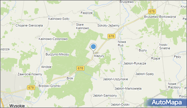 mapa Mazury, Mazury gmina Wysokie Mazowieckie na mapie Targeo